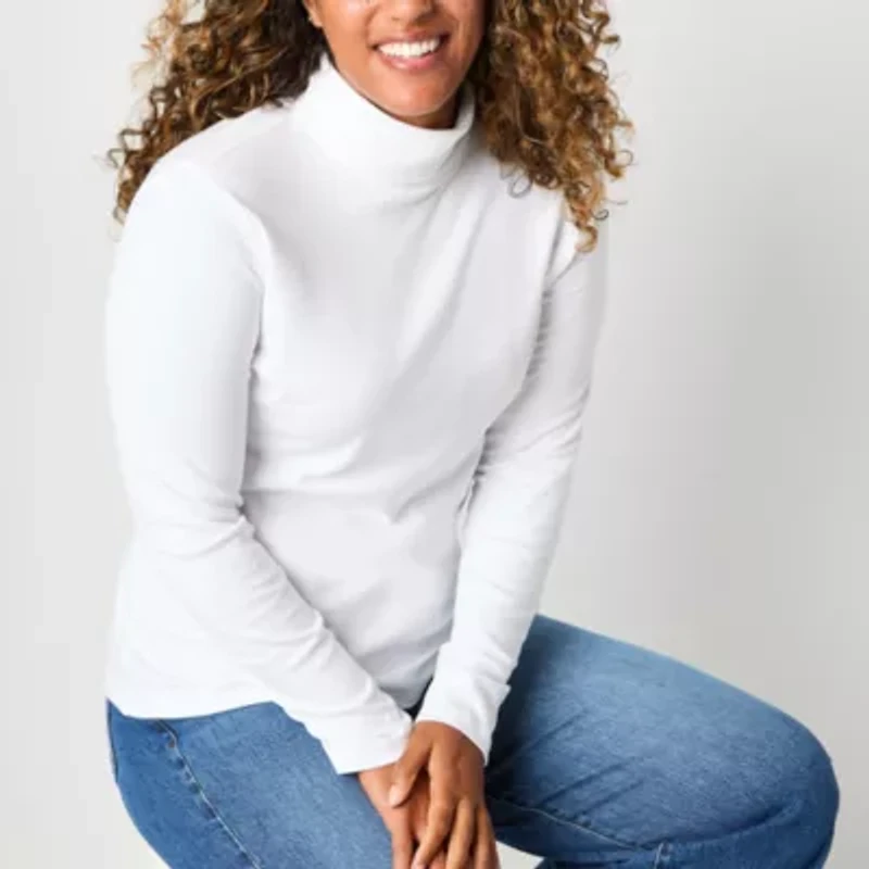 St. John's Bay Womens Turtleneck Long Sleeve T-Shirt