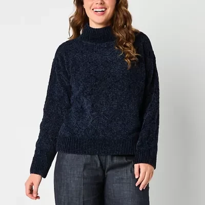 Liz Claiborne Womens Mock Neck Long Sleeve Pullover Sweater