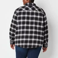 a.n.a Plaid Womens Plus Long Sleeve Blouse