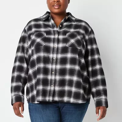 a.n.a Plaid Womens Long Sleeve Plus Blouse