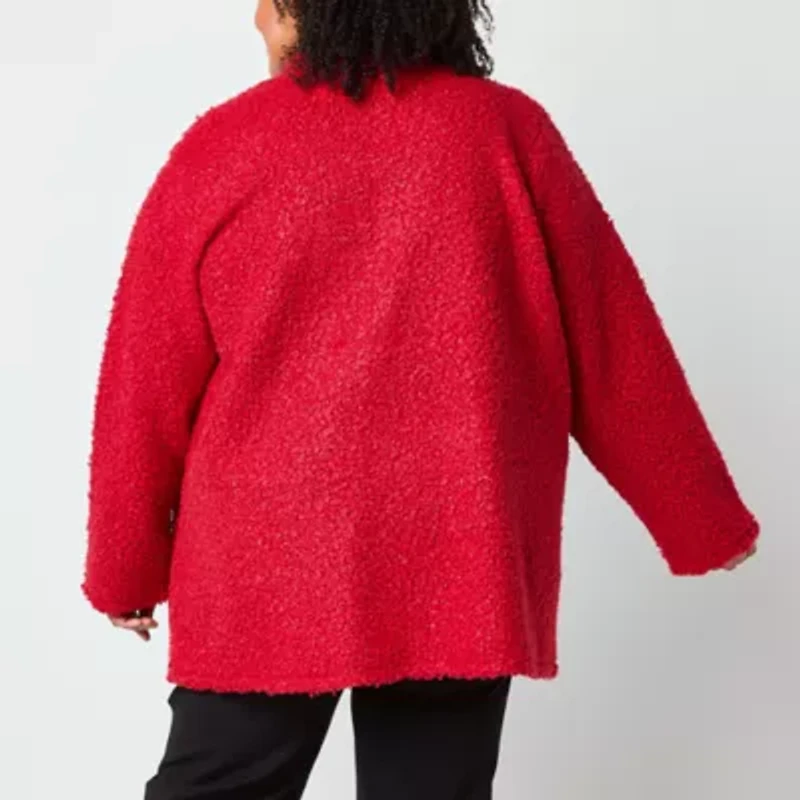 Liz Claiborne Womens Long Sleeve Open Front Plus Cardigan