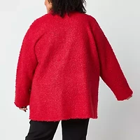 Liz Claiborne Womens Long Sleeve Open Front Plus Cardigan