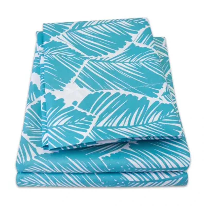 Sweet Home Collection™ Tropical Leaf Printed Sheet Set, Double Brushed Microfiber