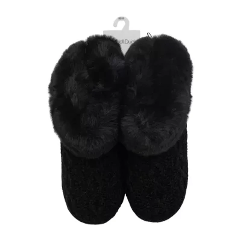 Cuddl Duds Cable Knit Womens Bootie Slippers