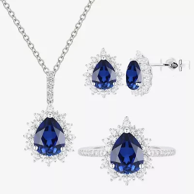 Womens Lab Created Blue Sapphire Pear 3-pc. Pendant Necklace Set