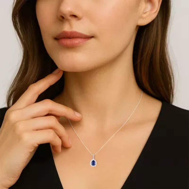 Womens Lab Created Blue Sapphire Pear 3-pc. Pendant Necklace Set