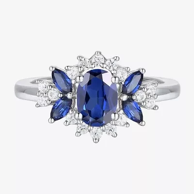 Womens Lab Created Blue Sapphire Sterling Silver Cocktail Ring