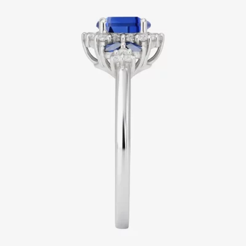 Womens Lab Created Blue Sapphire Sterling Silver Cocktail Ring