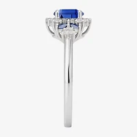 Womens Lab Created Blue Sapphire Sterling Silver Cocktail Ring