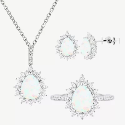 Womens Lab Created White Opal Pear 3-pc. Pendant Necklace Set