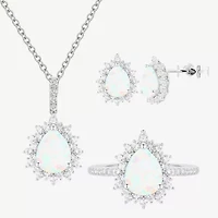 Womens Lab Created White Opal Pear 3-pc. Pendant Necklace Set