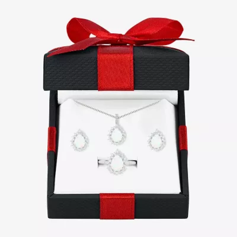 Womens Lab Created White Opal Pear 3-pc. Pendant Necklace Set