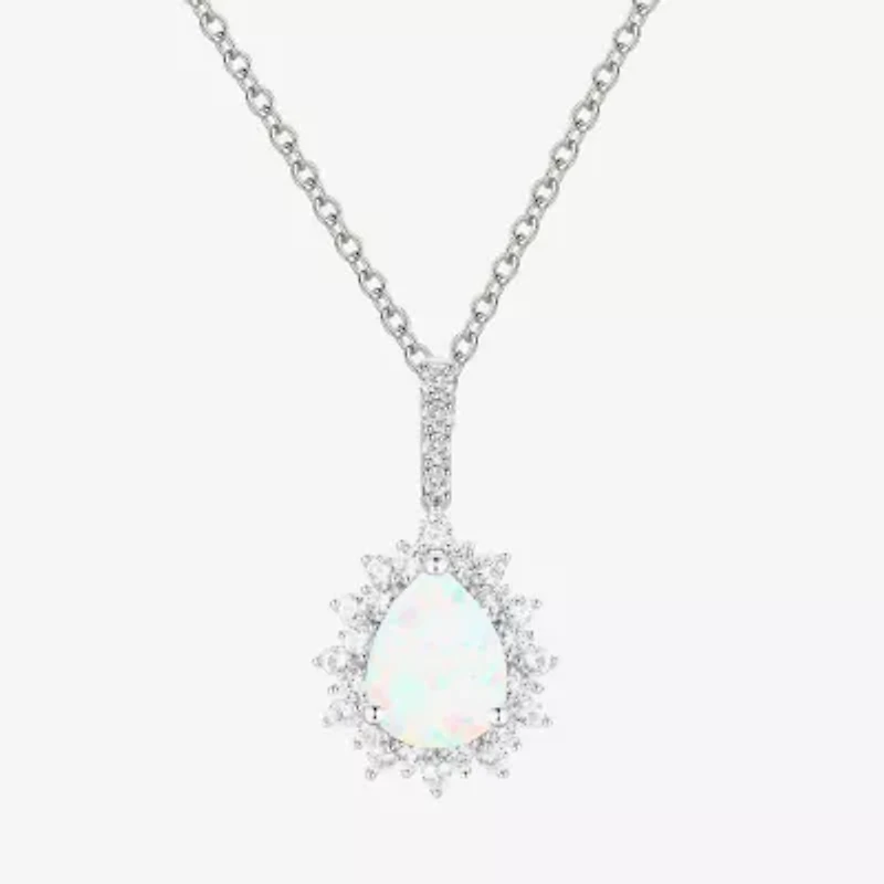 Womens Lab Created White Opal Pear 3-pc. Pendant Necklace Set