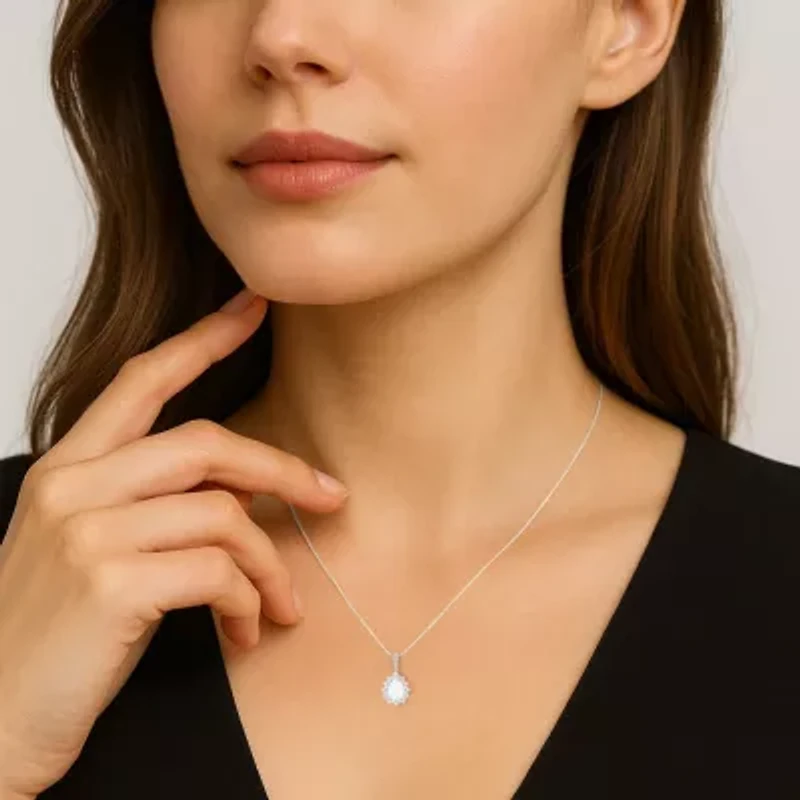 Womens Lab Created White Opal Pear 3-pc. Pendant Necklace Set
