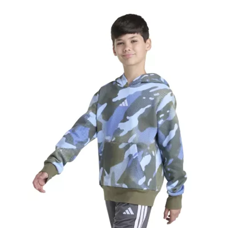 adidas Big Kid Boys Long Sleeve Embroidered Fleece Active Hoodie