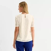 Liz Claiborne Womens Round Neck Short Sleeve Blouse