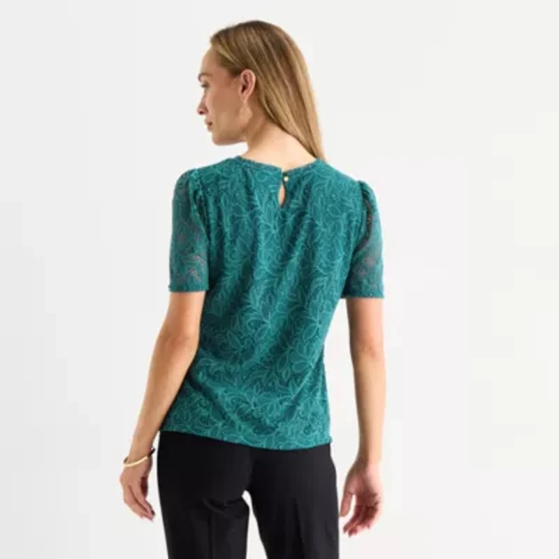 Liz Claiborne Womens Round Neck Short Sleeve Blouse