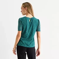 Liz Claiborne Womens Round Neck Short Sleeve Blouse