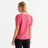 Liz Claiborne Womens Round Neck Short Sleeve Blouse