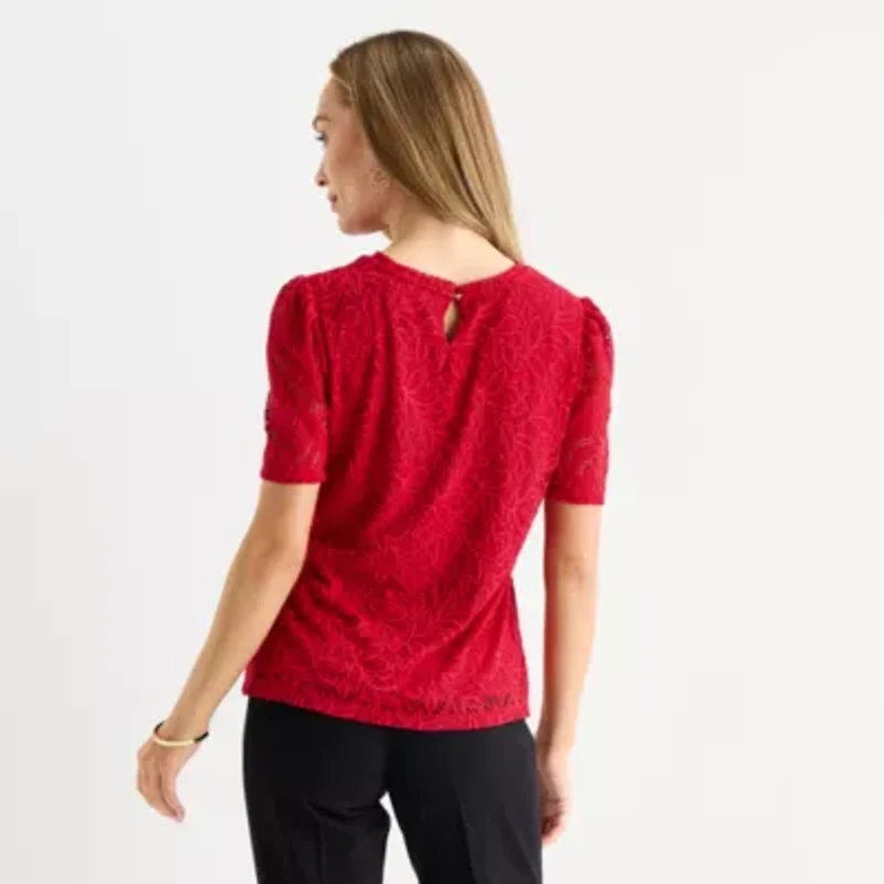 Liz Claiborne Womens Round Neck Short Sleeve Blouse