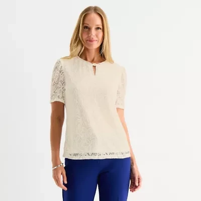 Liz Claiborne Womens Keyhole Neck Short Sleeve Blouse