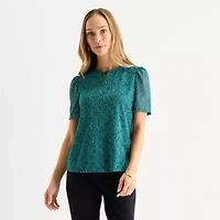 Liz Claiborne Womens Round Neck Short Sleeve Blouse