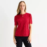 Liz Claiborne Womens Round Neck Short Sleeve Blouse
