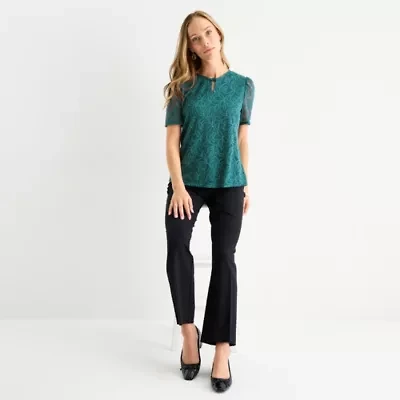 Liz Claiborne Womens Round Neck Short Sleeve Blouse