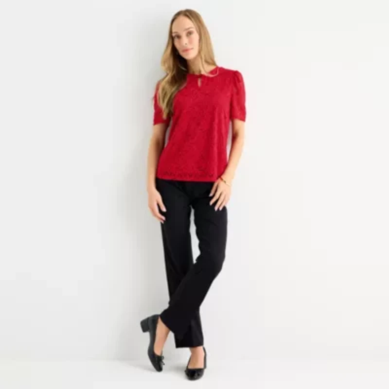 Liz Claiborne Womens Round Neck Short Sleeve Blouse