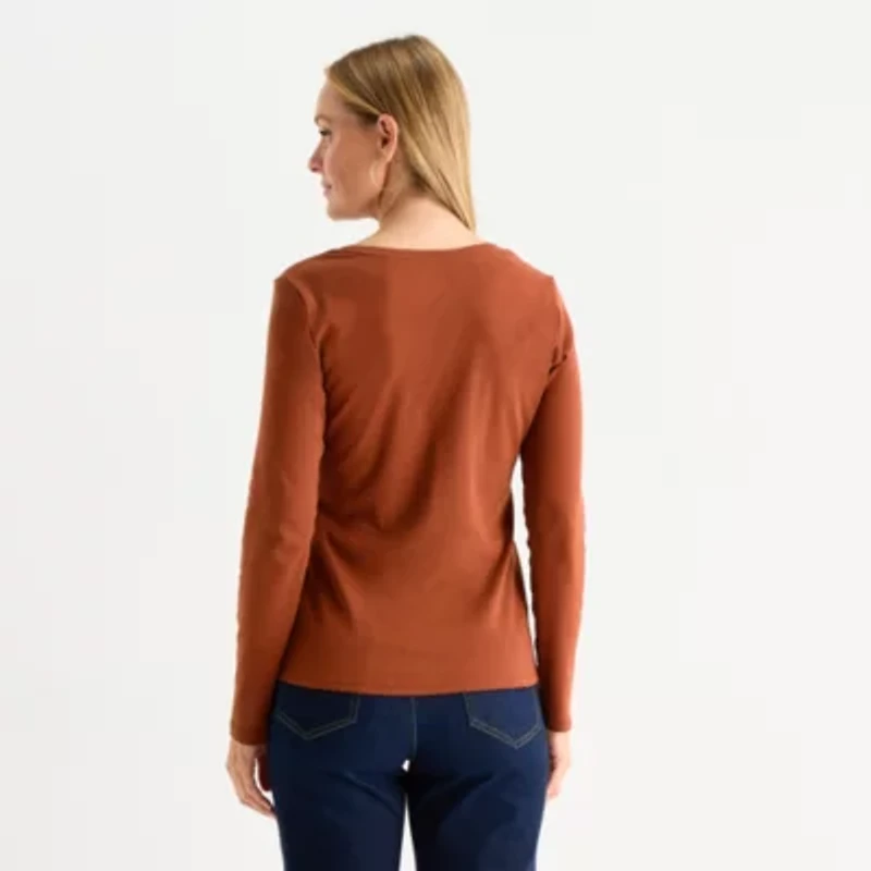 Liz Claiborne Womens V Neck Long Sleeve T-Shirt