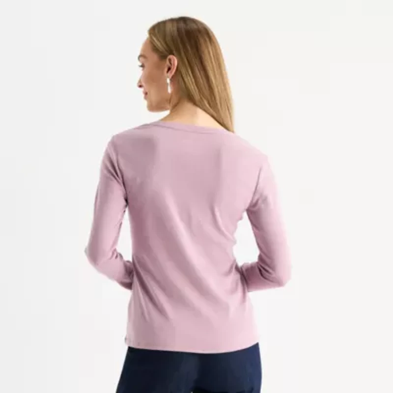 Liz Claiborne Womens V Neck Long Sleeve T-Shirt