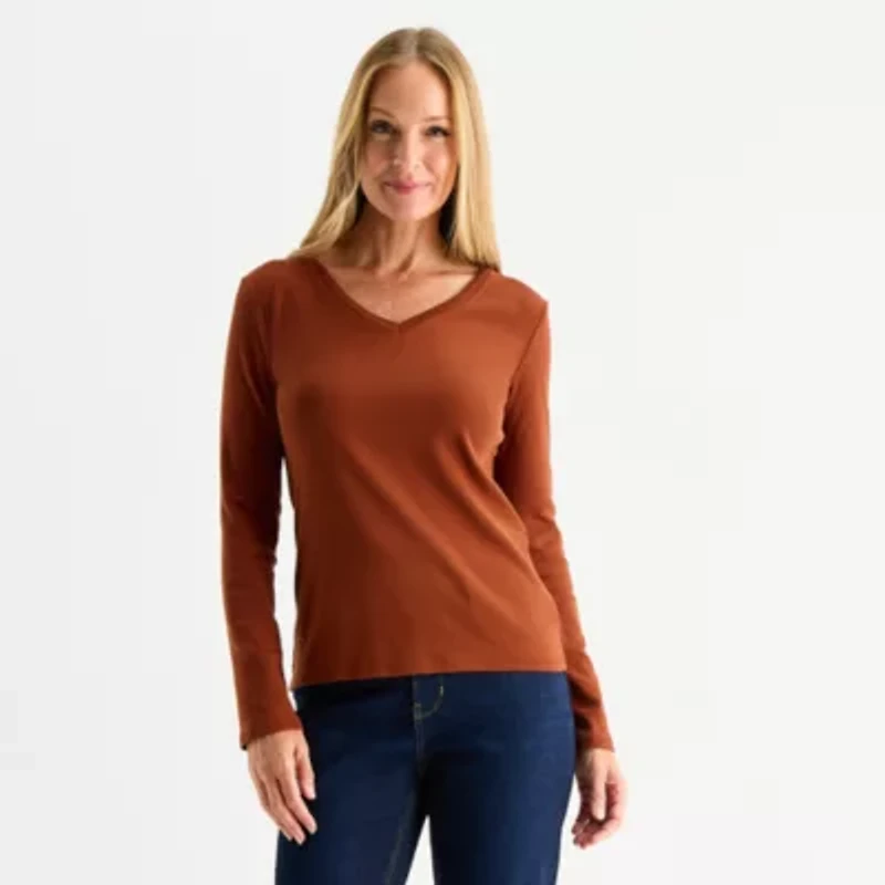 Liz Claiborne Womens V Neck Long Sleeve T-Shirt