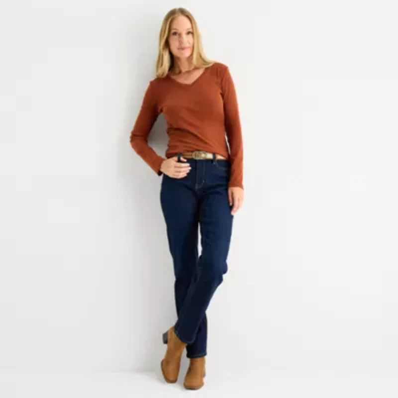 Liz Claiborne Womens V Neck Long Sleeve T-Shirt