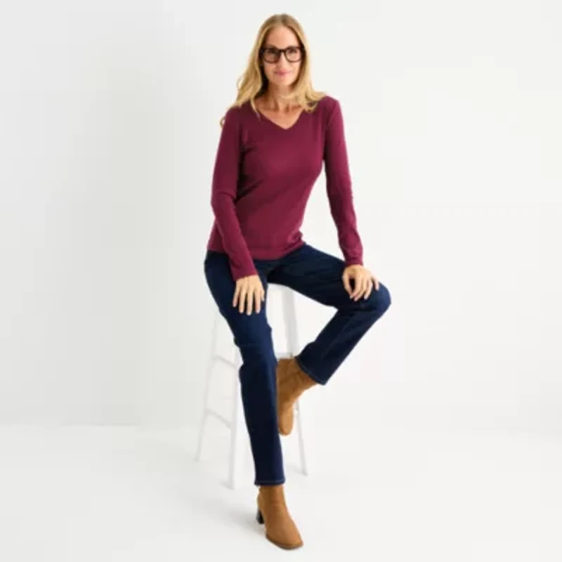 Liz Claiborne Womens V Neck Long Sleeve T-Shirt