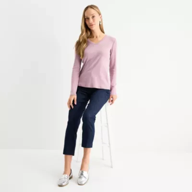 Liz Claiborne Womens V Neck Long Sleeve T-Shirt