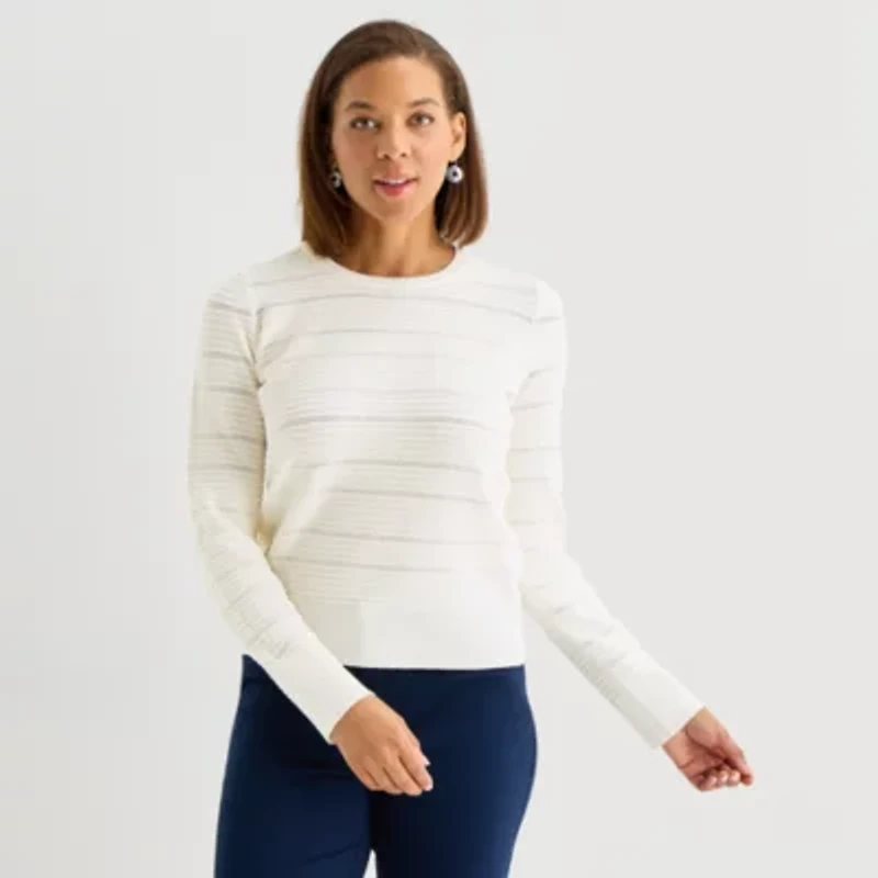 Liz Claiborne Womens Crew Neck Long Sleeve Pullover Sweater