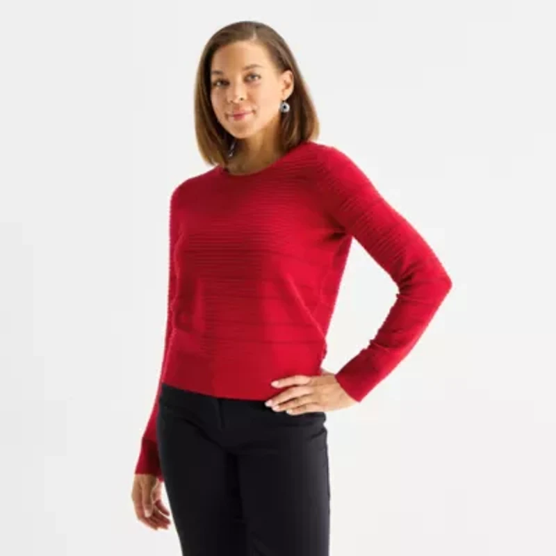 Liz Claiborne Womens Crew Neck Long Sleeve Pullover Sweater