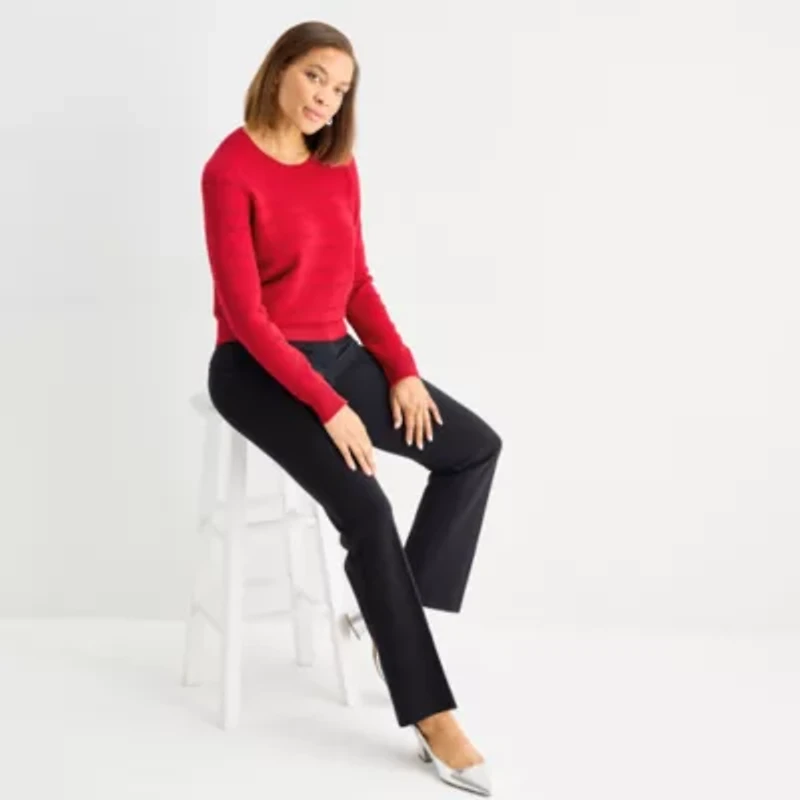 Liz Claiborne Womens Crew Neck Long Sleeve Pullover Sweater