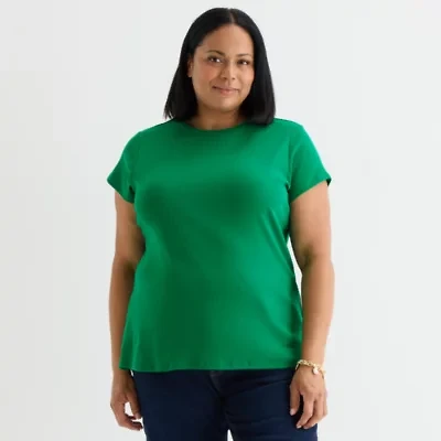 Liz Claiborne Womens Plus Crew Neck Short Sleeve T-Shirt
