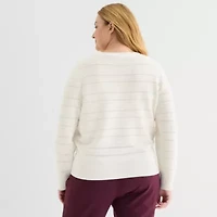 Liz Claiborne Plus Womens Crew Neck Long Sleeve Pullover Sweater