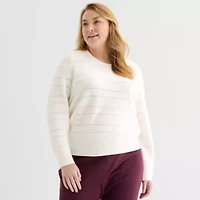 Liz Claiborne Plus Womens Crew Neck Long Sleeve Pullover Sweater