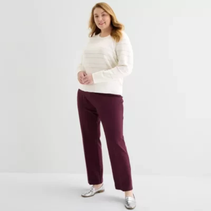Liz Claiborne Plus Womens Crew Neck Long Sleeve Pullover Sweater