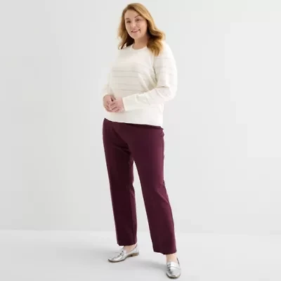 Liz Claiborne Plus Womens Crew Neck Long Sleeve Pullover Sweater