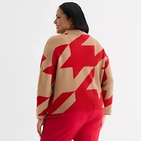 Liz Claiborne Plus Womens Crew Neck Long Sleeve Pullover Sweater
