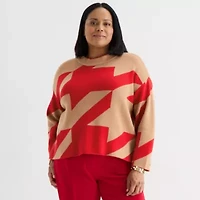 Liz Claiborne Plus Womens Crew Neck Long Sleeve Pullover Sweater