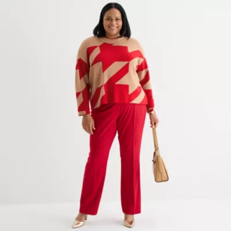 Liz Claiborne Plus Womens Crew Neck Long Sleeve Pullover Sweater