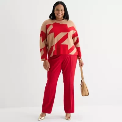 Liz Claiborne Plus Womens Crew Neck Long Sleeve Pullover Sweater
