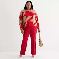 Liz Claiborne Plus Womens Crew Neck Long Sleeve Pullover Sweater