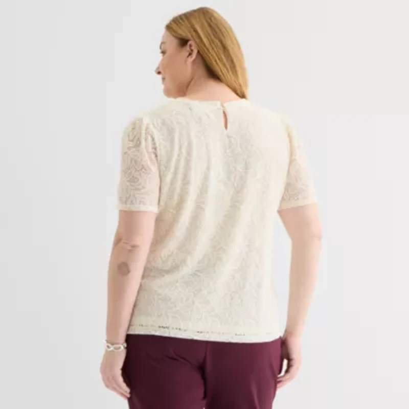 Liz Claiborne Womens Plus Keyhole Neck Long Sleeve Adaptive Blouse