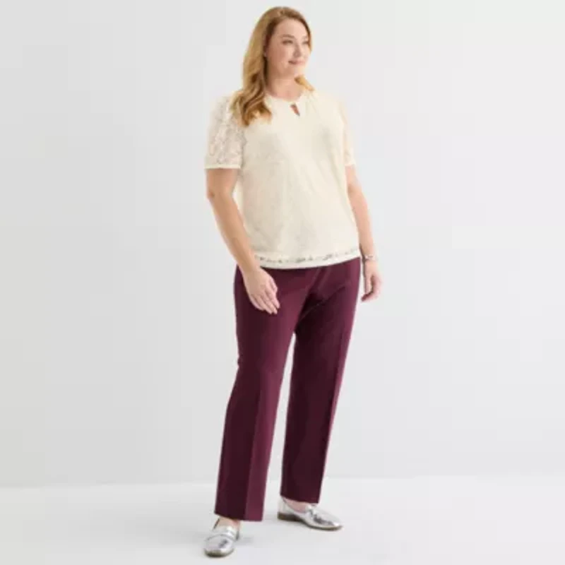 Liz Claiborne Womens Plus Keyhole Neck Long Sleeve Adaptive Blouse